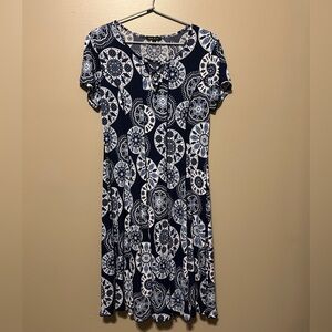Sami & Jo Navy and White Patterned Midi Dress
